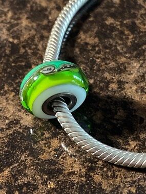 Chamilia Emerald Green Glass Charm with Silver Core